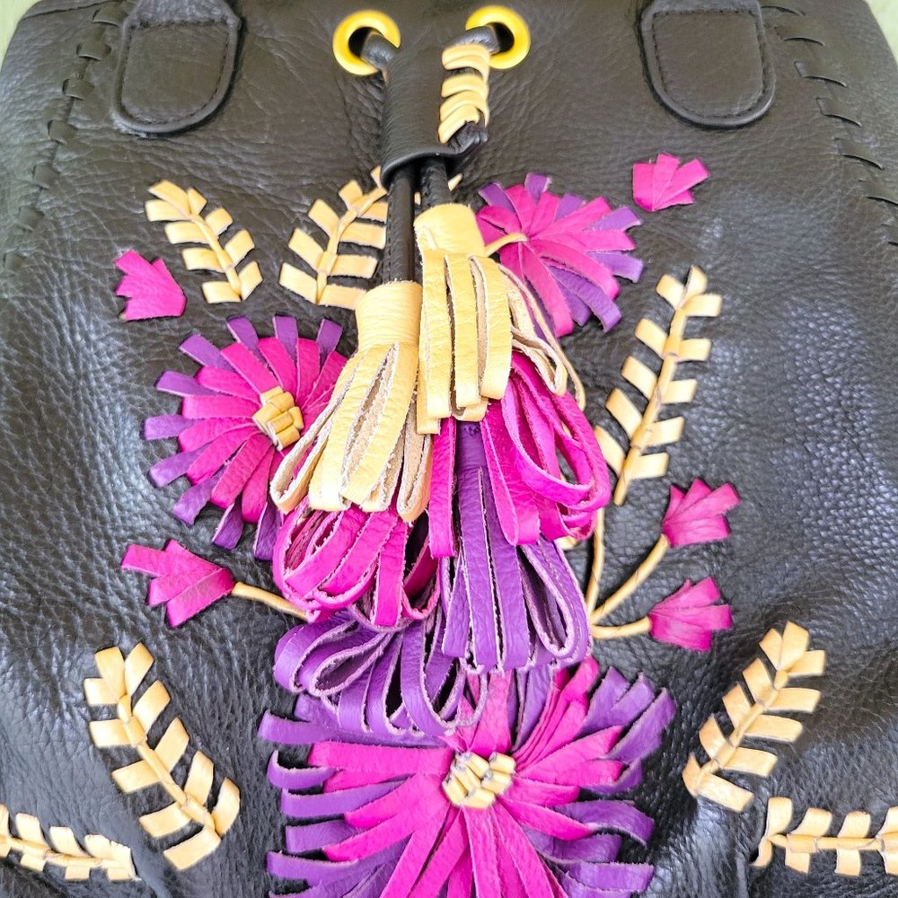 ISABELLA FIORE Black Leather Floral Shoulder Bag - Picture 9 of 9